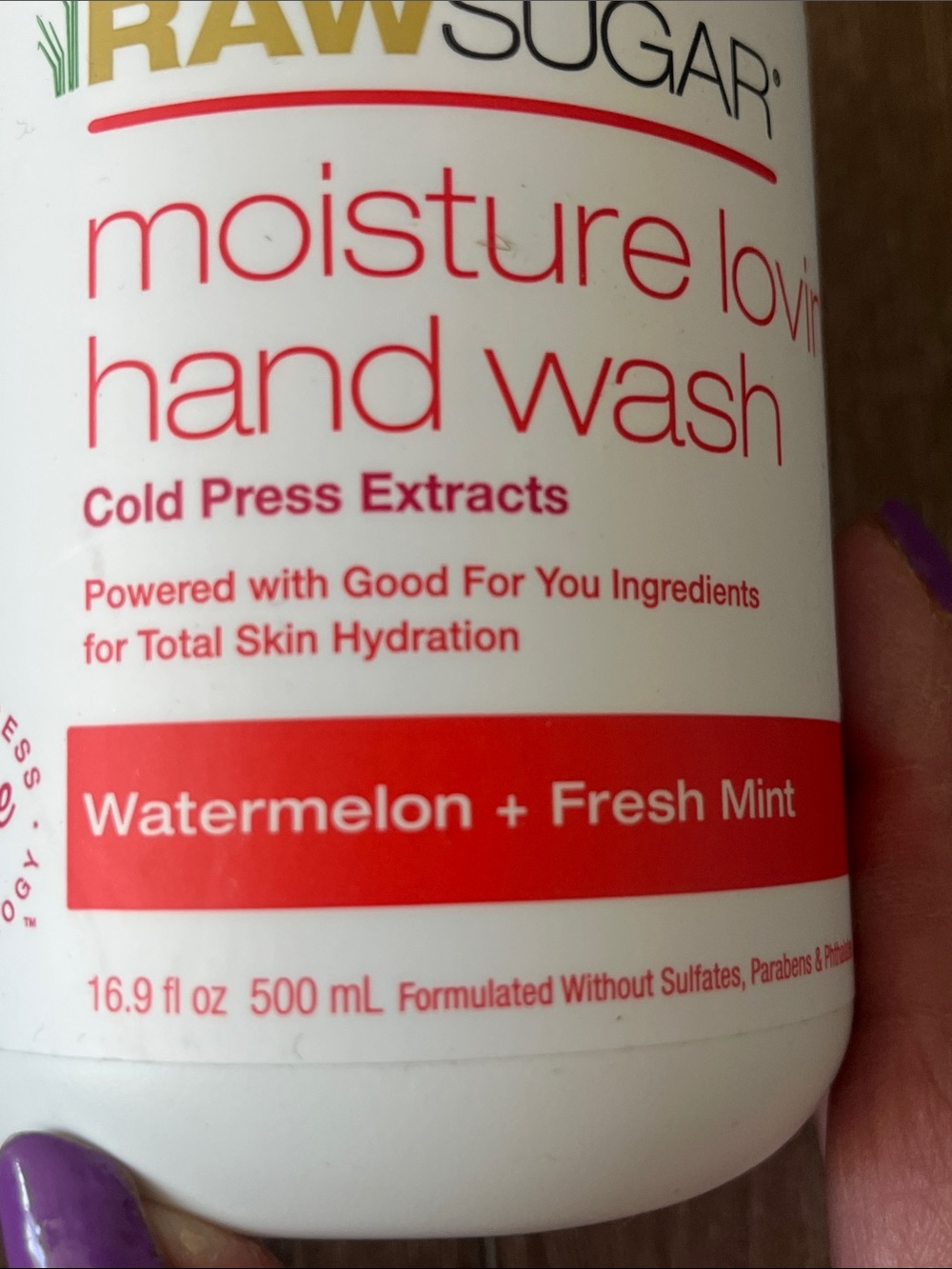 Raw Sugar Moisture Loving Hand Wash - Watermelon + Fresh Mint (White/Gold Pump) - Picture 5 of 6